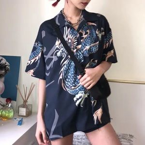 Dragon print button down shirt